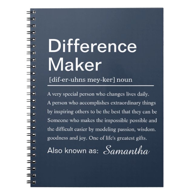 Caderno Espiral Personalized Difference Maker Definition Custom (Frente)