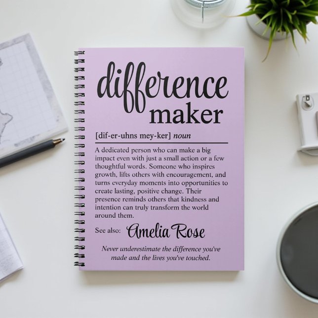 Caderno Espiral Personalized Difference Maker Definition Thank You (Criador carregado)