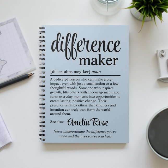 Caderno Espiral Personalized Difference Maker Definition Thank You (Criador carregado)