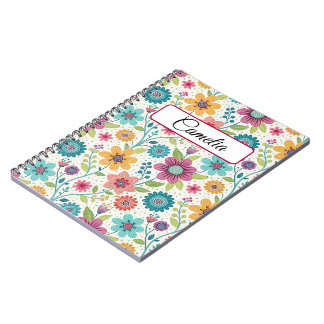 Caderno Espiral Personalized Floral Name Spiral Notebook