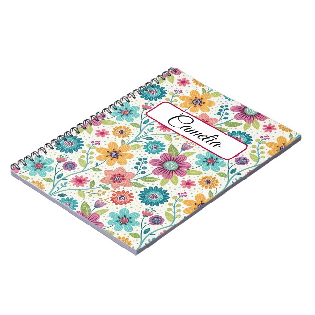 Caderno Espiral Personalized Floral Name Spiral Notebook (Left Side)