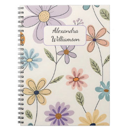 Caderno Espiral Personalized Floral Notebook – Custom Name Pastel