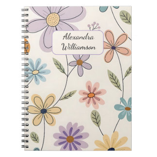 Caderno Espiral Personalized Floral Notebook – Custom Name Pastel