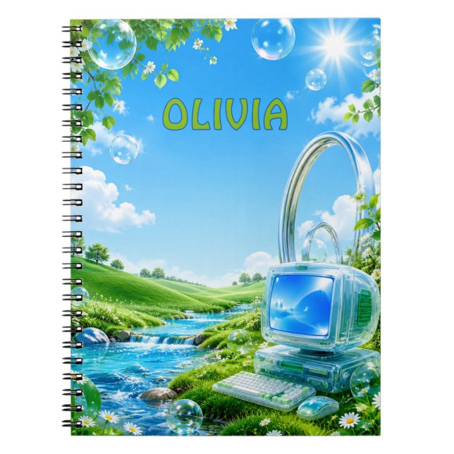 Caderno Espiral Personalized Frutiger Aero Kids Name Notebook (Frente)