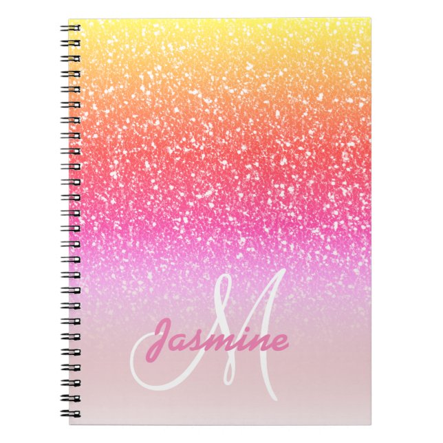 Caderno Espiral Personalized Girly Rainbow Glitter Sparkles Name (Frente)