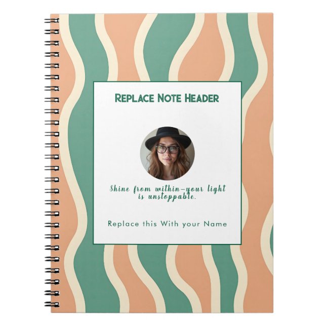 Caderno Espiral Personalized Green and Orange Wave Patterned  (Frente)