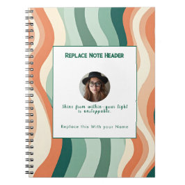Caderno Espiral Personalized Green and Orange Wave Patterned 