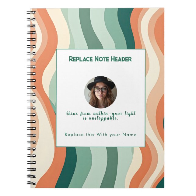 Caderno Espiral Personalized Green and Orange Wave Patterned  (Frente)