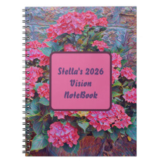 Caderno Espiral Personalized hydrangea paint Vision notebook 2026