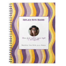 Caderno Espiral Personalized Lavender and Yellow Wave Patterned 
