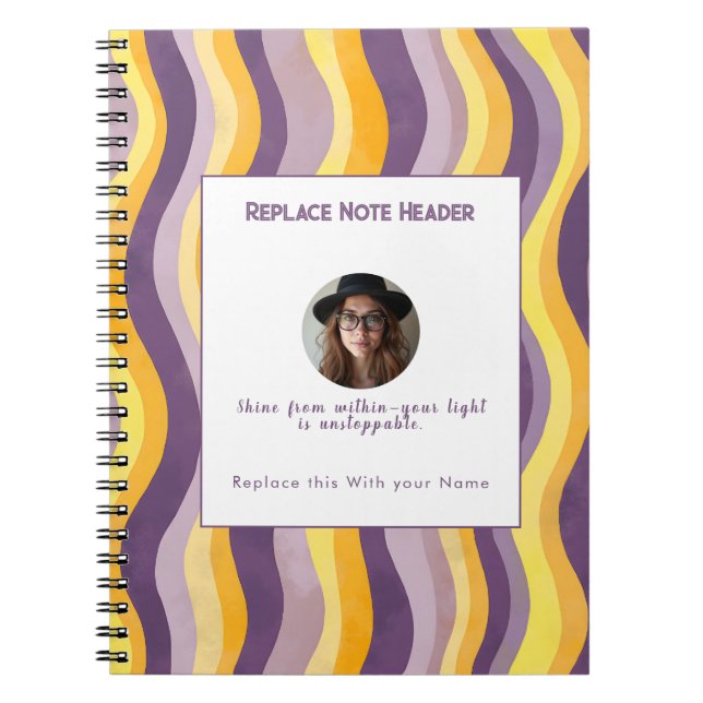 Caderno Espiral Personalized Lavender and Yellow Wave Patterned  (Frente)
