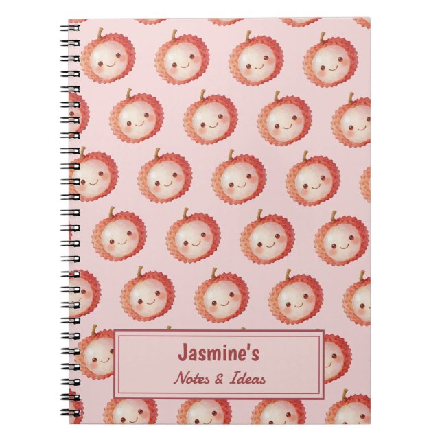 Caderno Espiral Personalized Lucky You Lychee pattern Watercolor (Frente)