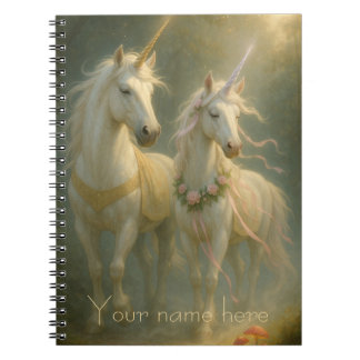 Caderno Espiral Personalized Magestic Unicorns forest sunrise