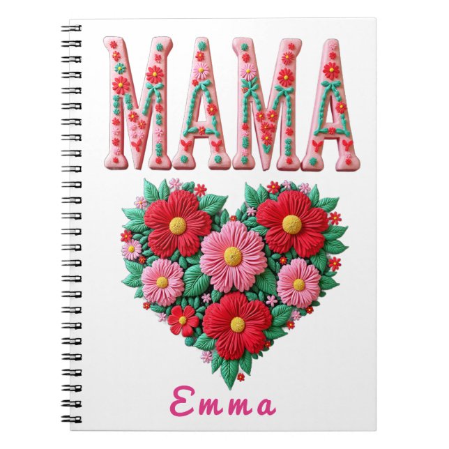 Caderno Espiral Personalized Mama Heart Floral Custom Gift (Frente)