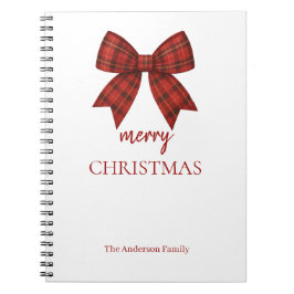 Caderno Espiral Personalized Merry Christmas | Red Plaid Bow