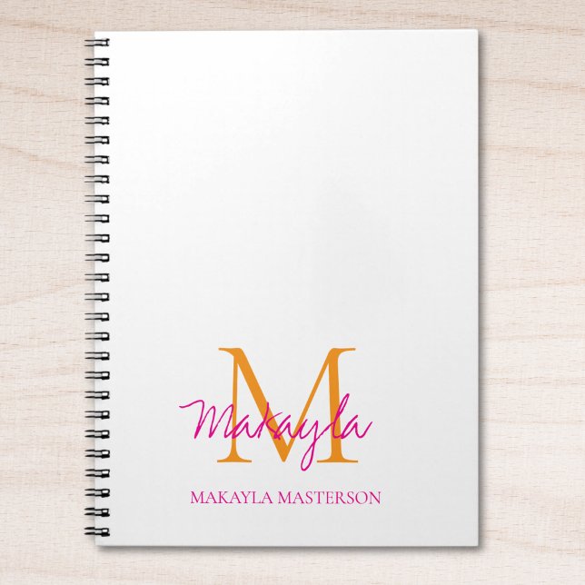 Caderno Espiral Personalized Monogram Pink Script Name  (Criador carregado)