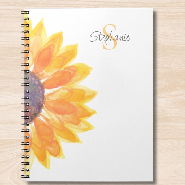 Caderno Espiral Personalized Monogram Sunflower  (Criador carregado)