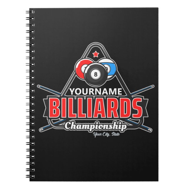 Caderno Espiral Personalized NAME Billiards 8 Ball Pool Cue Rack (Frente)