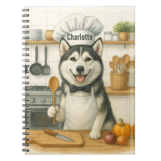 Caderno Espiral Personalized Name Funny Siberian Husky Dog Chef