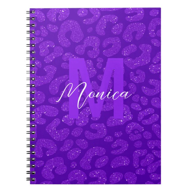 Caderno Espiral Personalized Name Stylish Purple Glitter Leopard  (Frente)