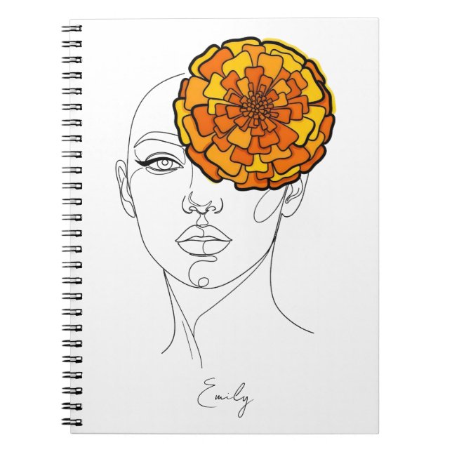 Caderno Espiral Personalized October Birth Flower Portrait (Frente)