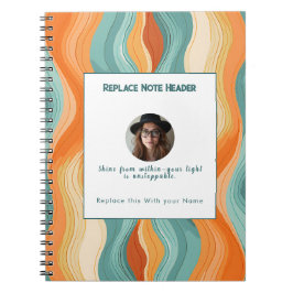 Caderno Espiral Personalized Orange and Teal Wave Patterned 