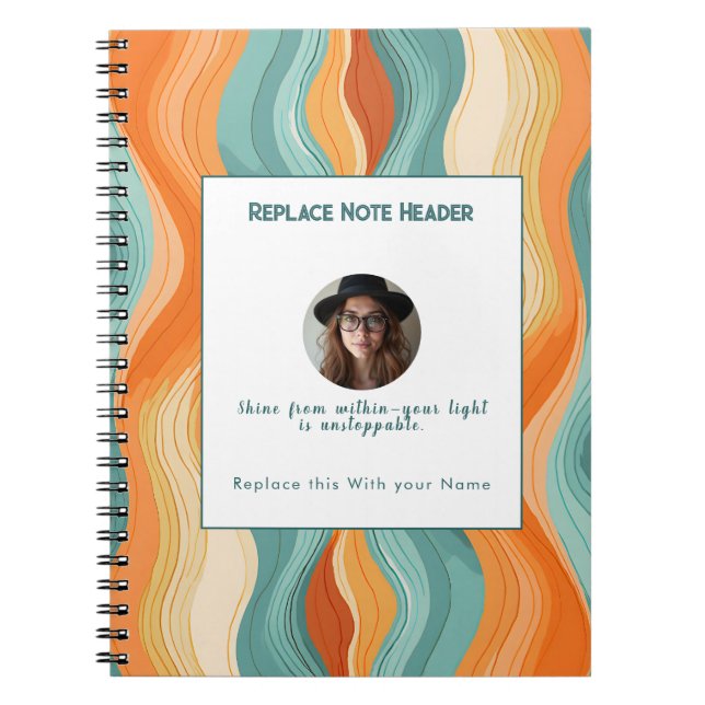 Caderno Espiral Personalized Orange and Teal Wave Patterned  (Frente)