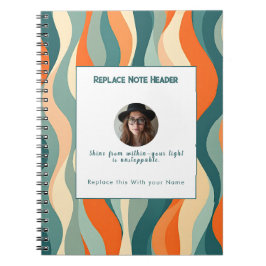 Caderno Espiral Personalized Orange and Teal Wave Patterned 