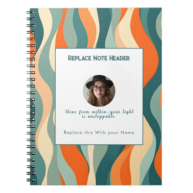 Caderno Espiral Personalized Orange and Teal Wave Patterned  (Frente)