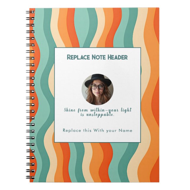 Caderno Espiral Personalized Orange and Teal Wave Patterned  (Frente)