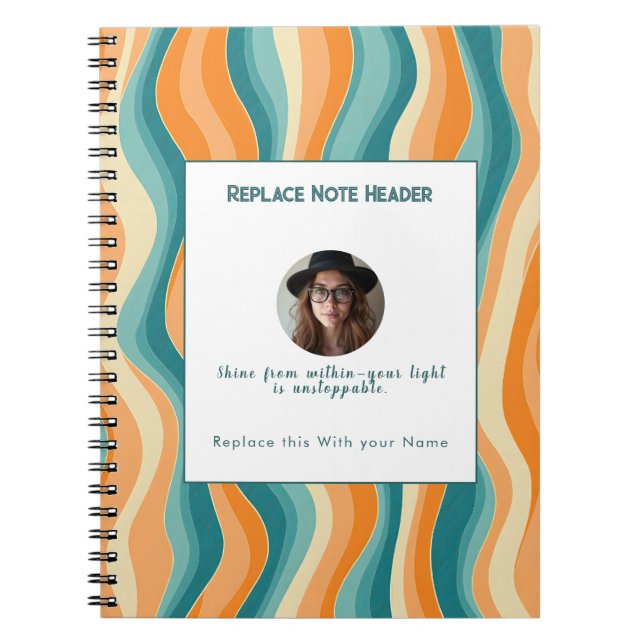 Caderno Espiral Personalized Orange and Teal Wave Patterned  (Frente)