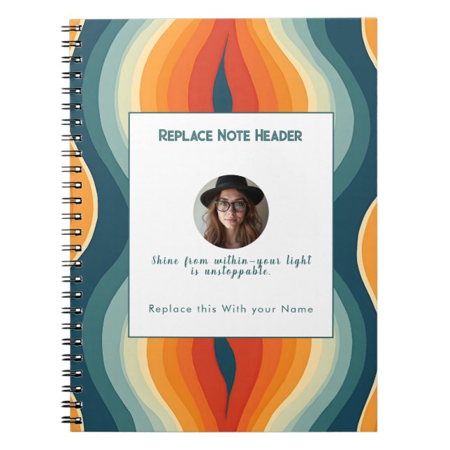 Caderno Espiral Personalized Orange and Teal Wave Patterned  (Frente)