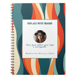 Caderno Espiral Personalized Orange and Teal Wave Patterned 