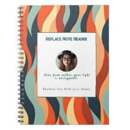 Caderno Espiral Personalized Orange and Teal Wave Patterned 