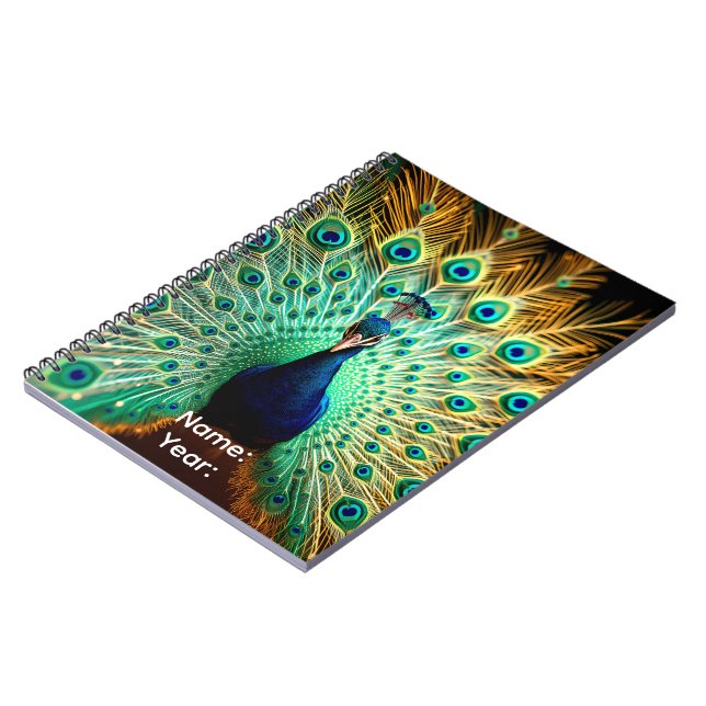 Caderno Espiral Personalized Peacock Frequencies Planner  (Left Side)