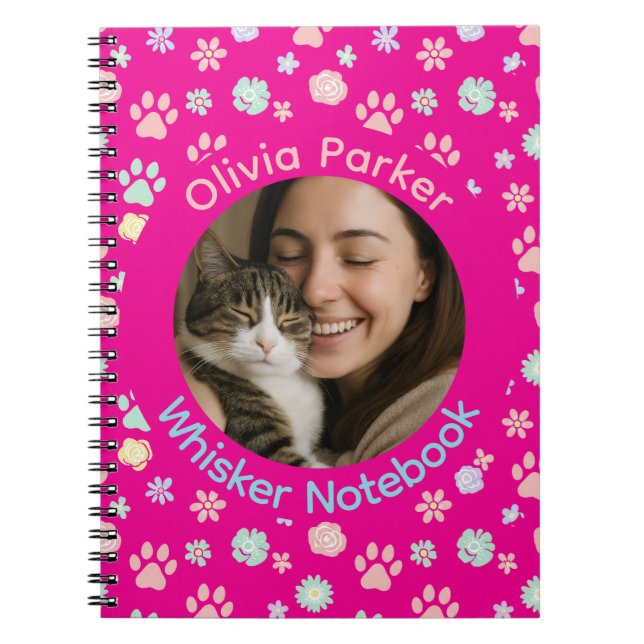 Caderno Espiral Personalized Pink Cat Photo & Name Spiral Notebook (Frente)
