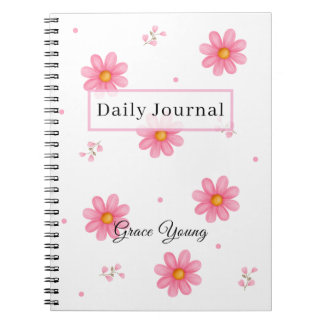 Caderno Espiral Personalized Pink Daisy Daily Journal Custom Name