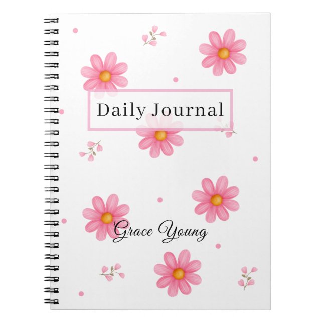 Caderno Espiral Personalized Pink Daisy Daily Journal Custom Name (Frente)