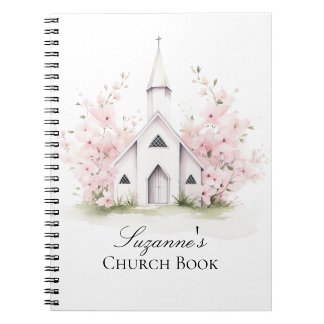 Caderno Espiral Personalized Pink Floral Church Book (Frente)