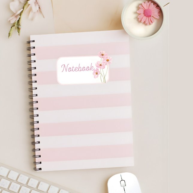 Caderno Espiral Personalized Pink Stripe Floral Spiral Notebook (Criador carregado)