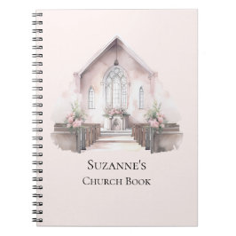 Caderno Espiral Personalized Pink Watercolor Church Book
