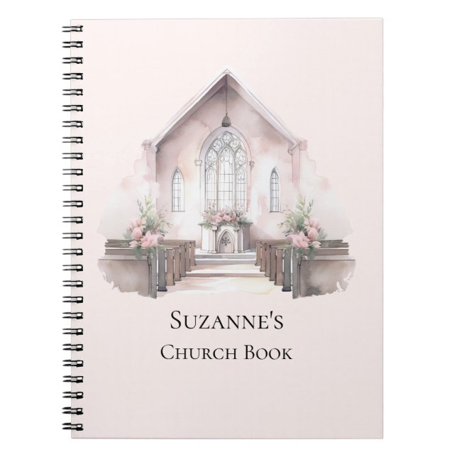 Caderno Espiral Personalized Pink Watercolor Church Book (Frente)