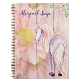 Caderno Espiral Personalized Pretty Pony and Daisy Flowers Horse