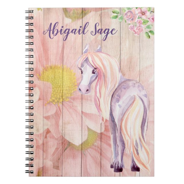 Caderno Espiral Personalized Pretty Pony and Daisy Flowers Horse (Frente)