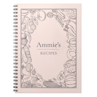 Caderno Espiral Personalized Recipes Vegetables Illustration