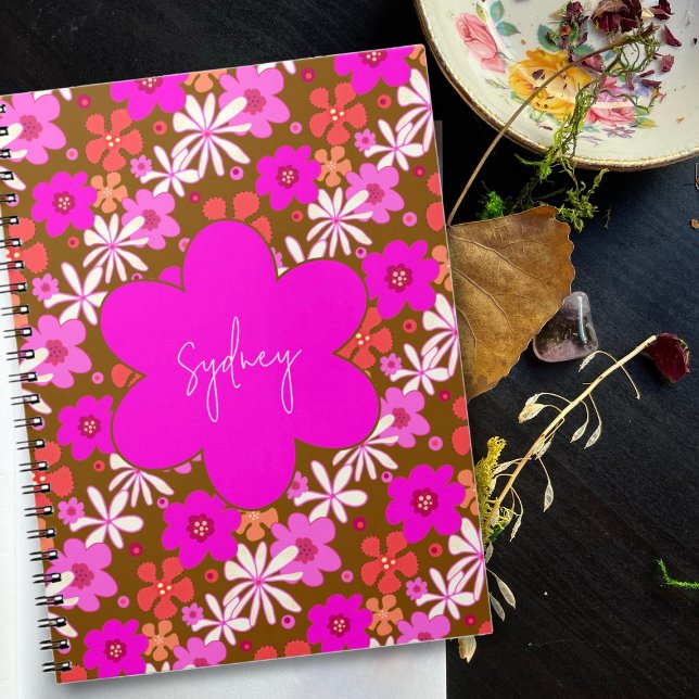 Caderno Espiral Personalized Retro Floral Design Journal Notebook (Criador carregado)