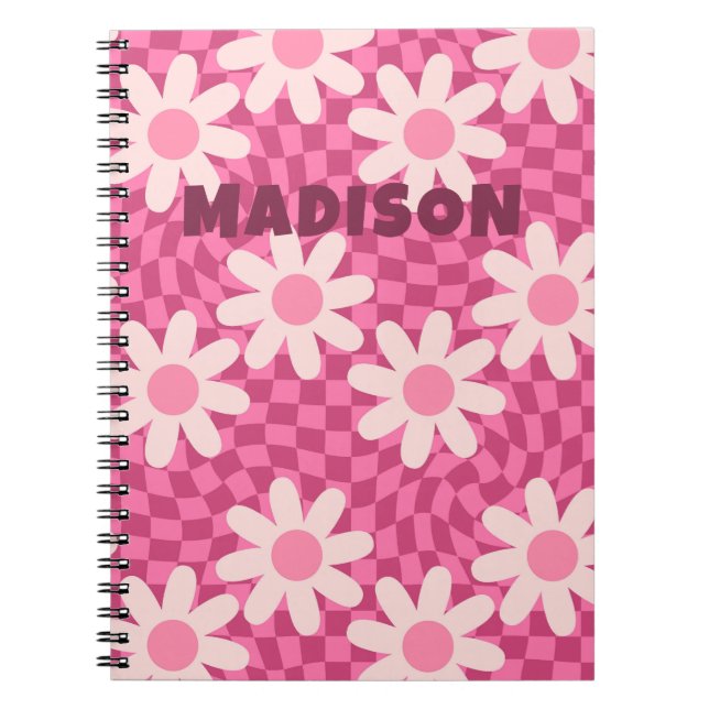 Caderno Espiral Personalized Retro Groovy Pink Daisy Flower Hippie (Frente)