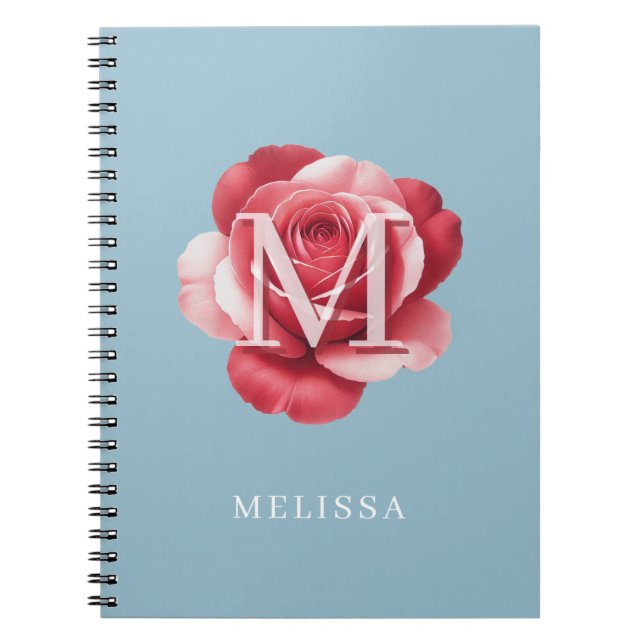 Caderno Espiral Personalized Rose Initial Notebook | Modern Floral (Frente)