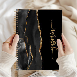 Caderno Espiral Personalized Signature Black Gold Agate