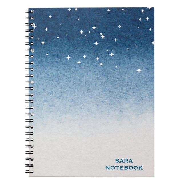 Caderno Espiral Personalized Starry Night Blue Gradient Notebook (Frente)